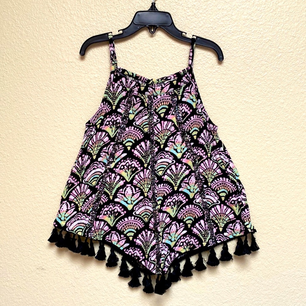 Justice Girls Black Sequins & Tassle Tank, Size 8